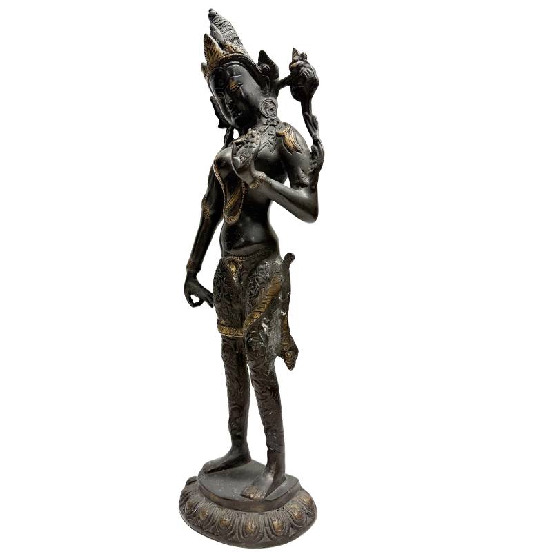Standing Tara statue bronze Himalayan crown jewelry