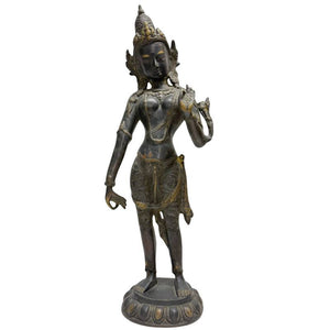 Tara debout – Statue antique en bronze, Himalaya, XVIIIe-XIXe siècle