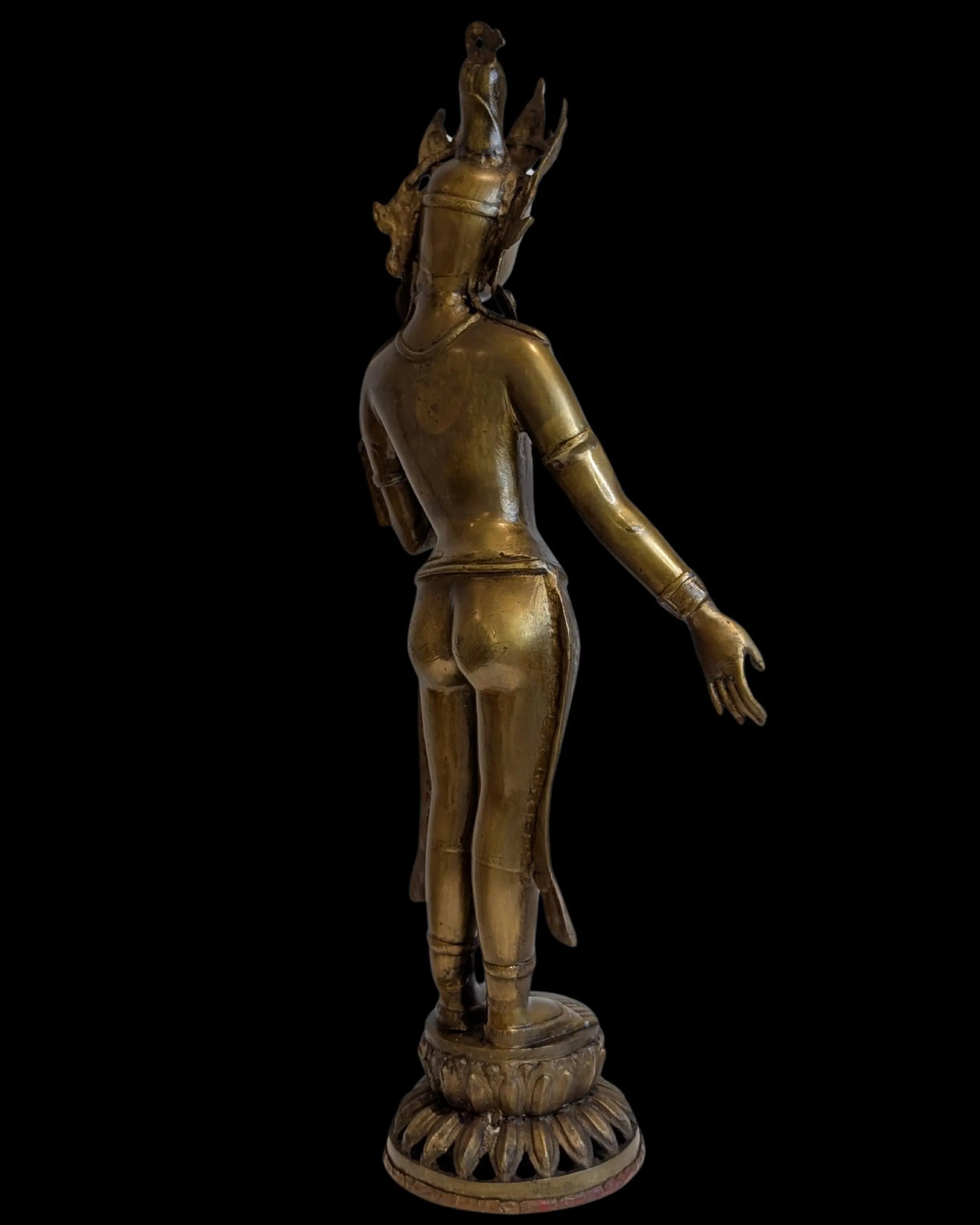 Standing Tara bronze statue Himalayan style with crown and jewelry