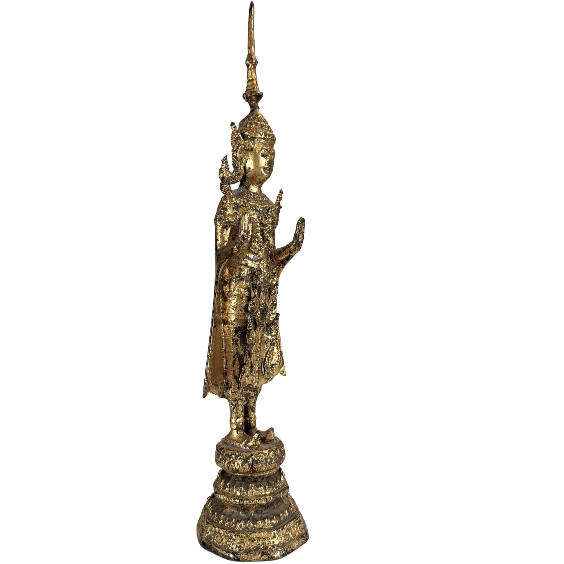 Standing Thai Buddha with Abhaya Mudra as a symbol of protection and tranquility