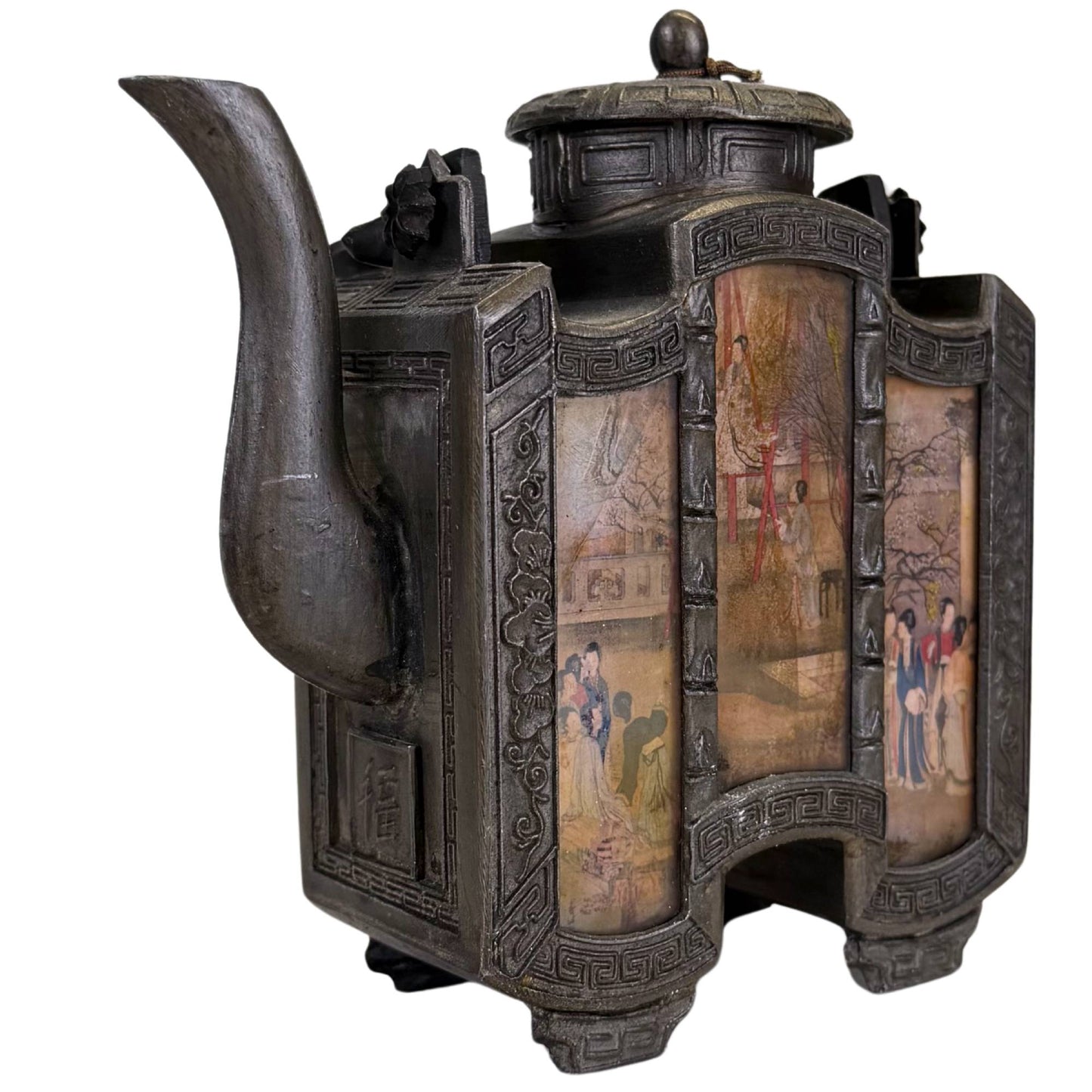 Antique Swatow Chaoyang pewter teapot from the Republic period