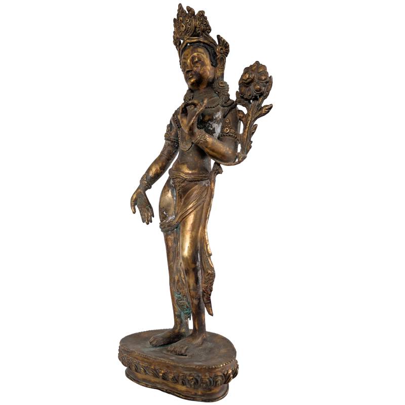 Tara statue Nepal bronze fire-gilded rare old with utpala lotus varada mudra