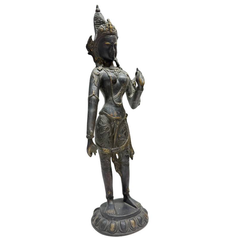 Bronze statue of Tara in a standing position, Buddhist bodhisattva from the Himalayan region, 18th–19th century
