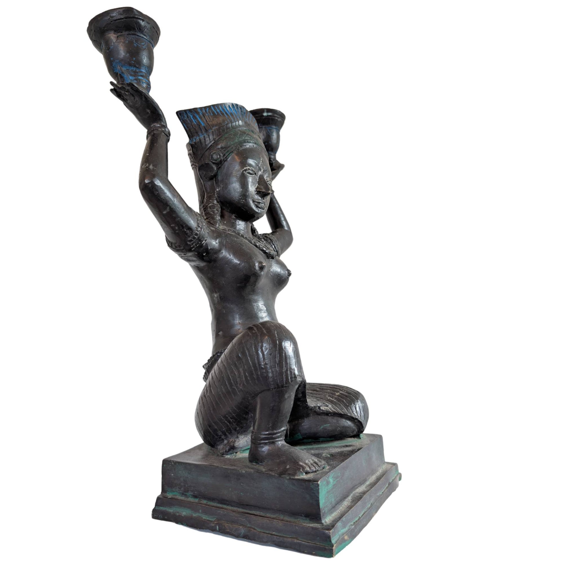 Temple dancer statue bronze candlestick 47.5 cm high