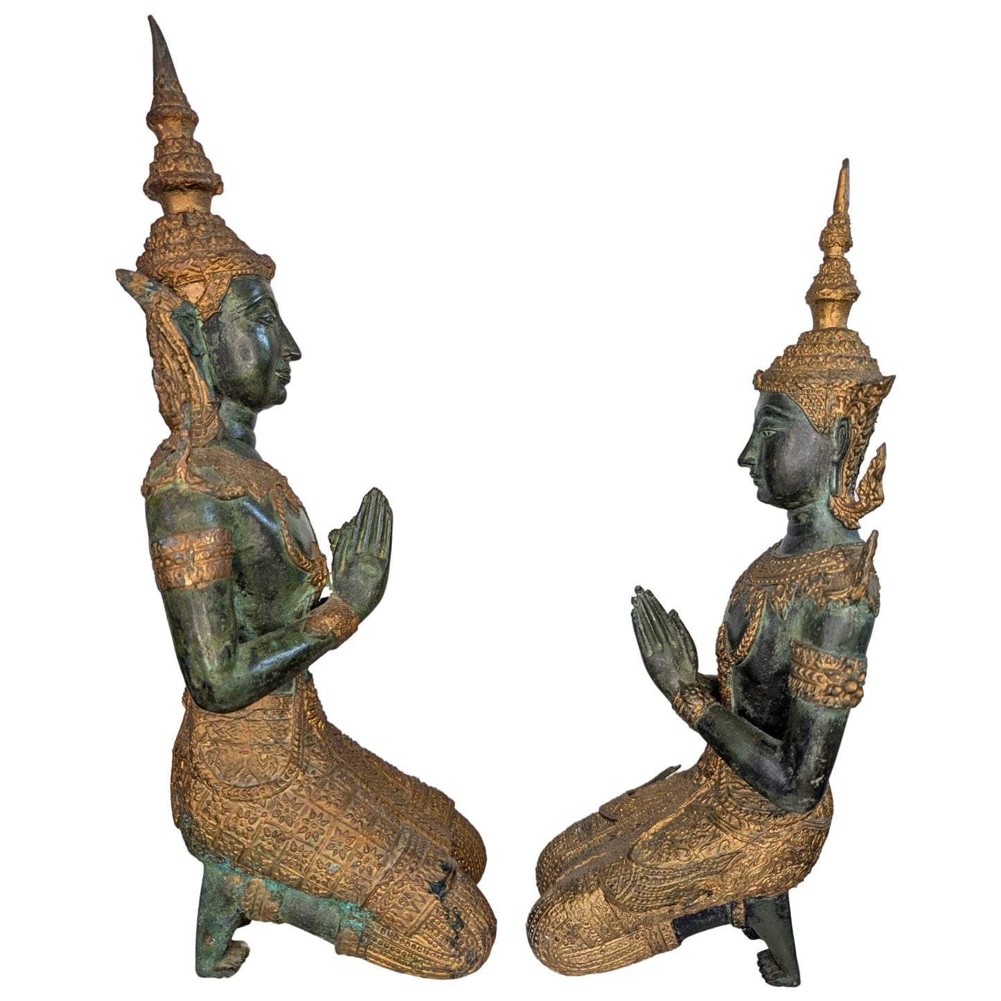 Bronze temple guardians from Thailand as a decorative religious couple