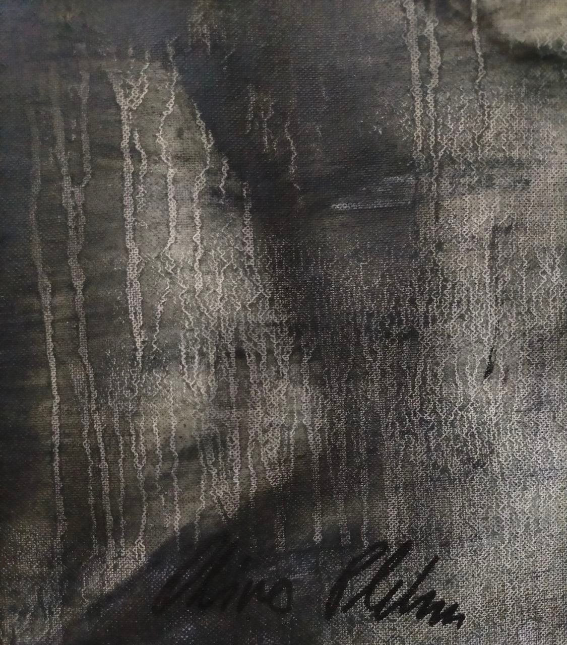 Detail of the texture with charcoal and oil paint in the Angela Merkel portrait by Oliver Plehn
