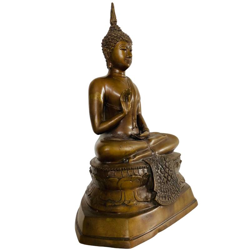 Detail of Thai bronze Buddha with gold residue and patina