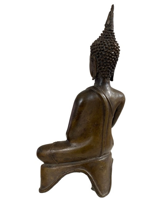 Thai bronze Buddha temple statue with patina in Bhumisparsha pose