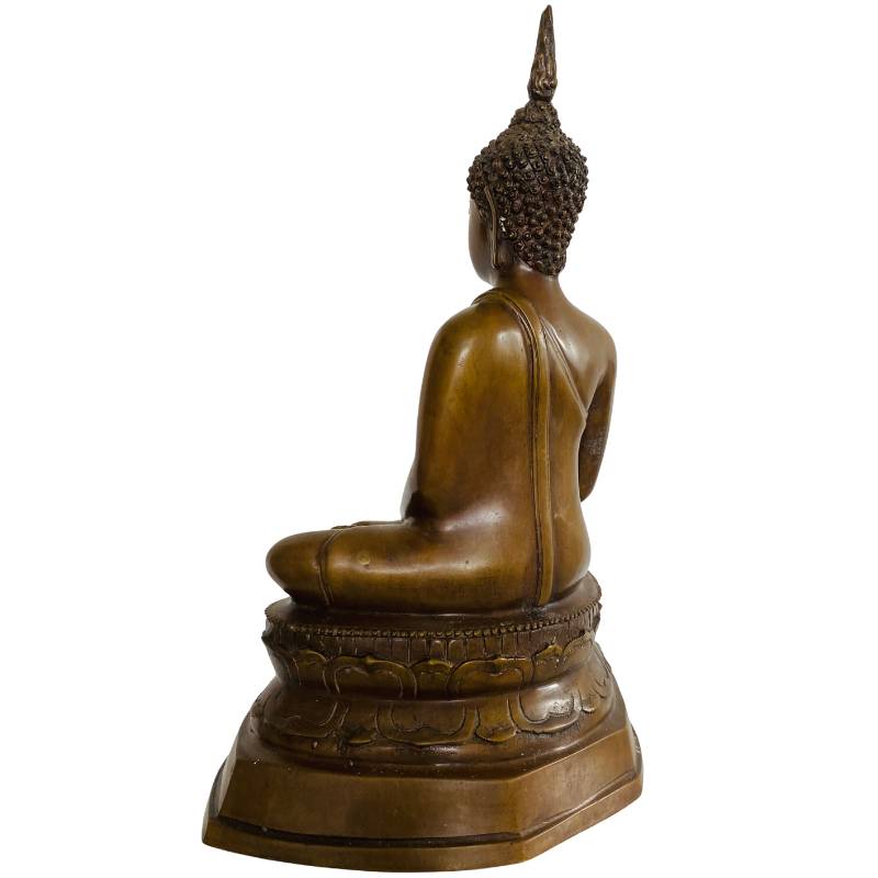 Thai bronze Buddha in temple style with traces of gold