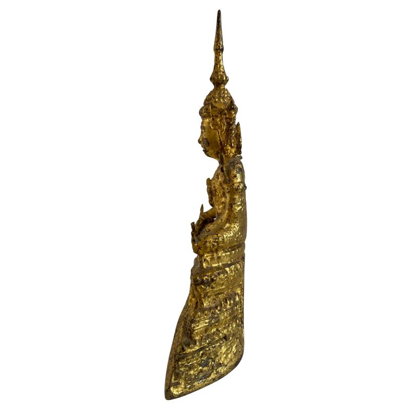 Siamese bronze Buddha in bhumisparsha mudra with slender proportions