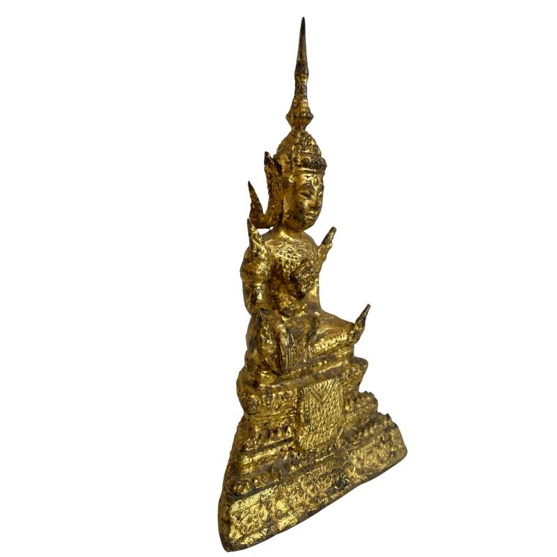 Siamese bronze Buddha in bhumisparsha mudra with slender flame ushnisha
