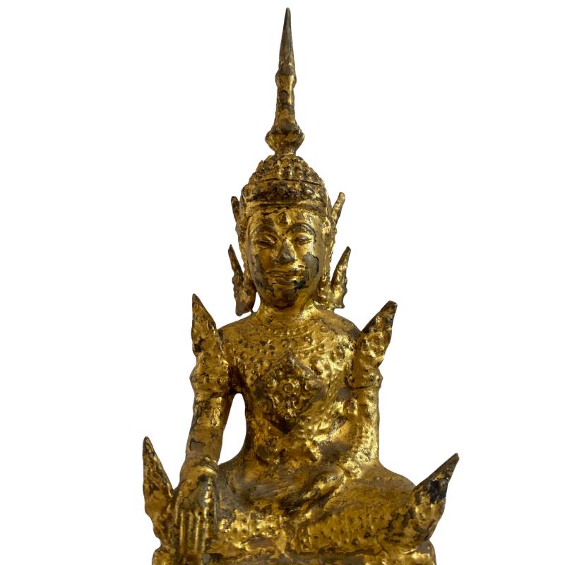 Siamese bronze Buddha in bhumisparsha mudra with original gilding