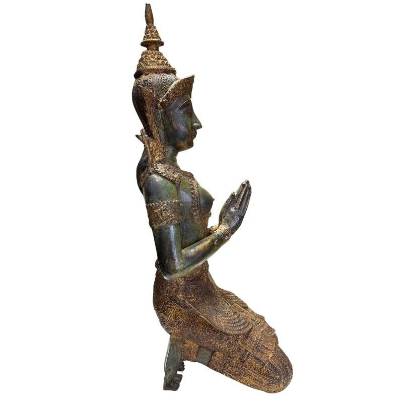 19th-century Thai bronze temple guardian pair with authentic patina