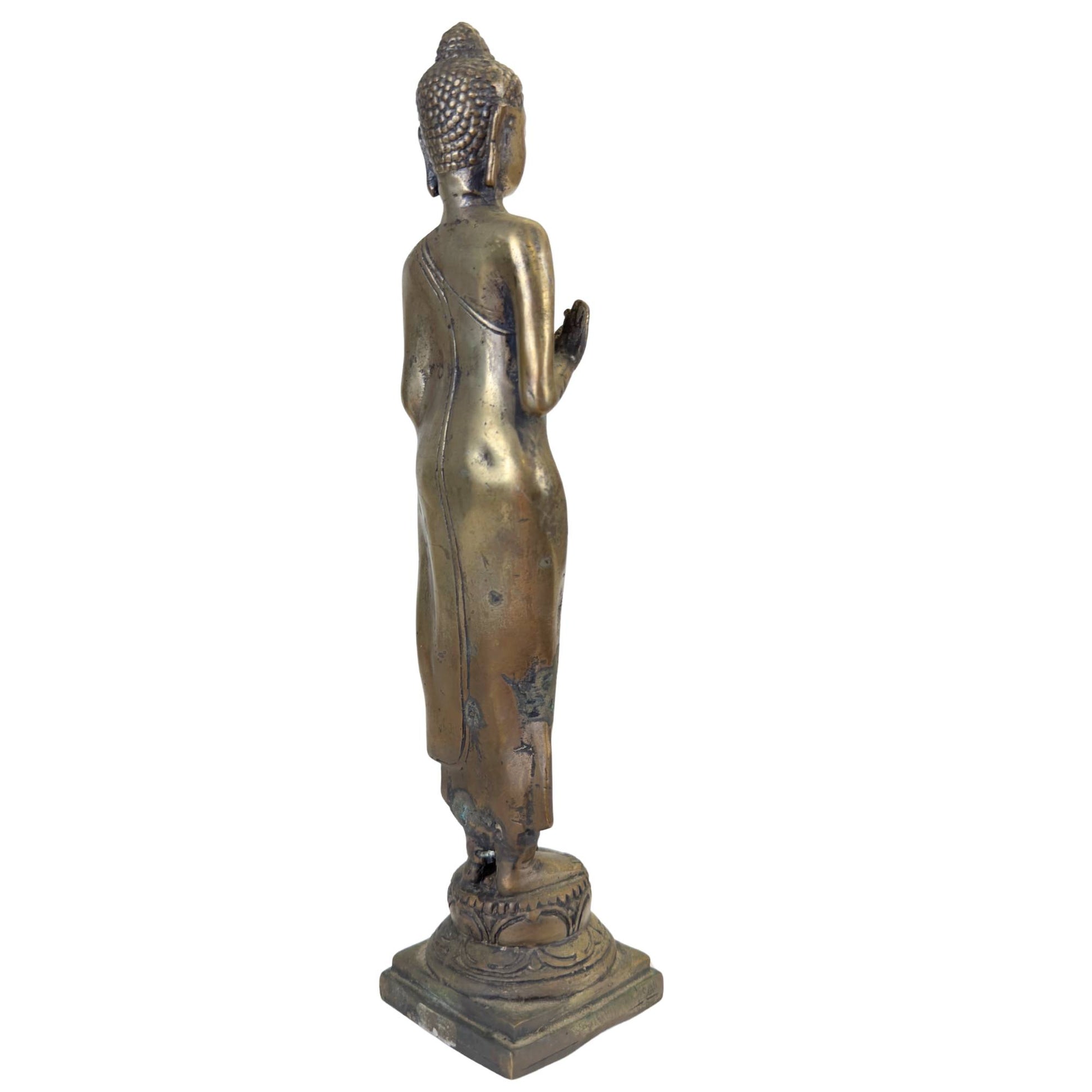 Vintage Thai bronze altar statue with a rich, natural age patina.