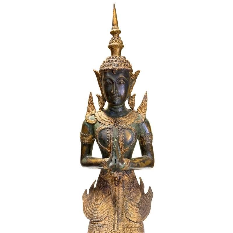 Antique Thai temple guardians pair of bronze with natural aging