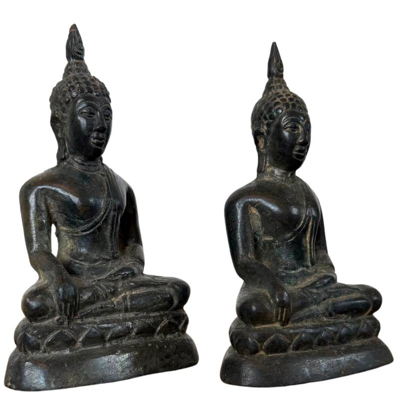 Thai Buddha statue Bhumisparsha Mudra bronze paired 13cm