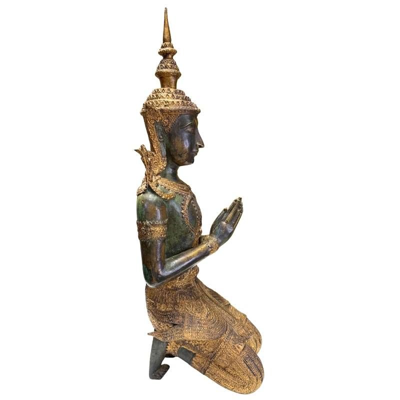 Authentic pair of Thai bronze temple guardians from the 19th century