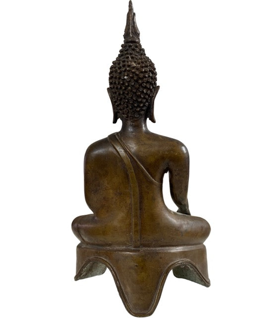 Handmade Thai bronze Buddha with aging in Bhumisparsha pose