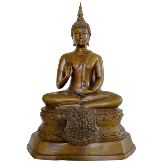 Thai bronze Buddha with patina and remnants of gold