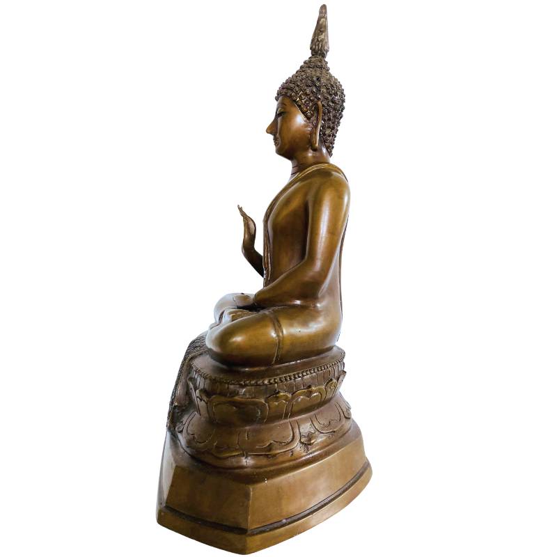 Thai bronze Buddha with characteristic ushnisha and patina