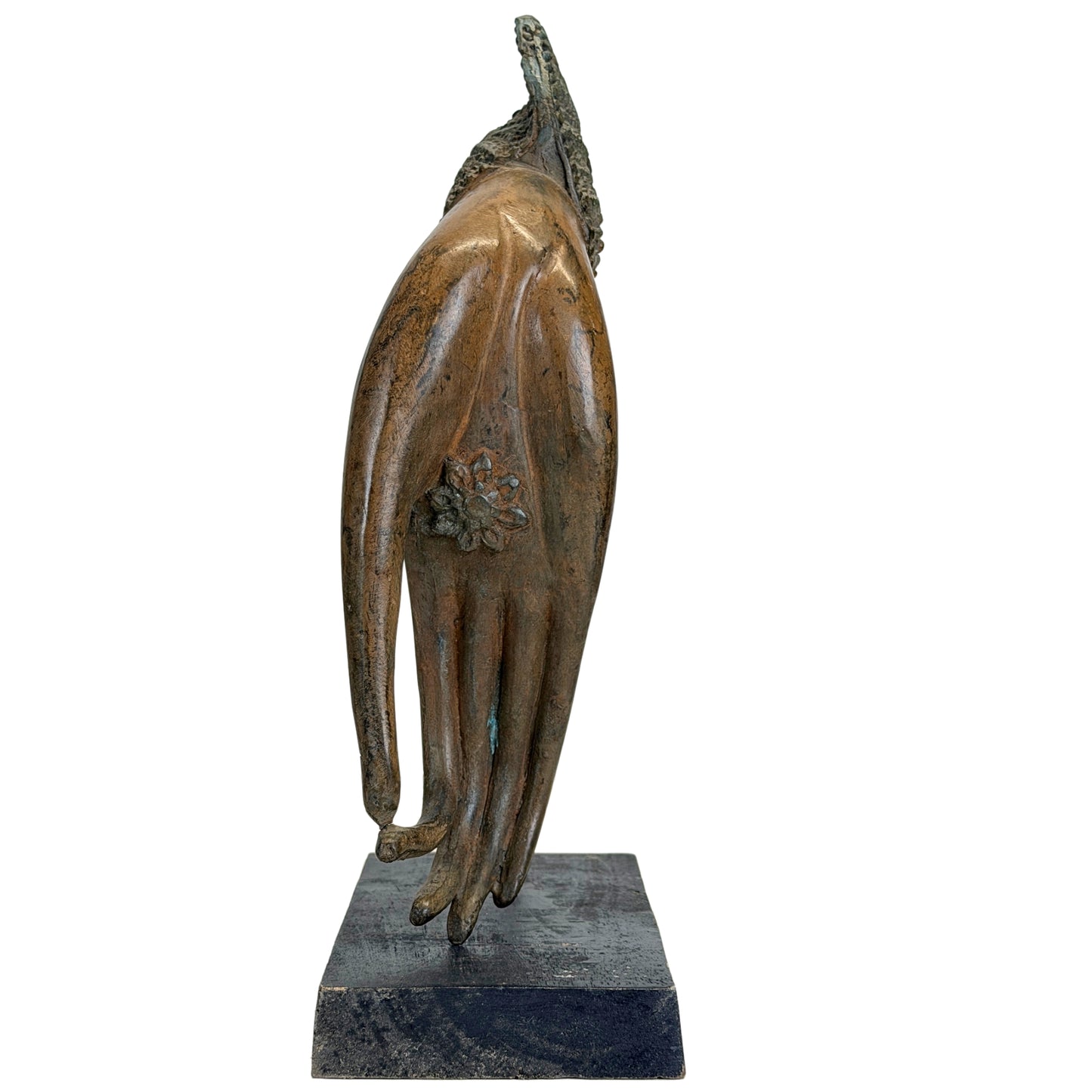 Thai bronze Buddha hand with lotus motif on the palm