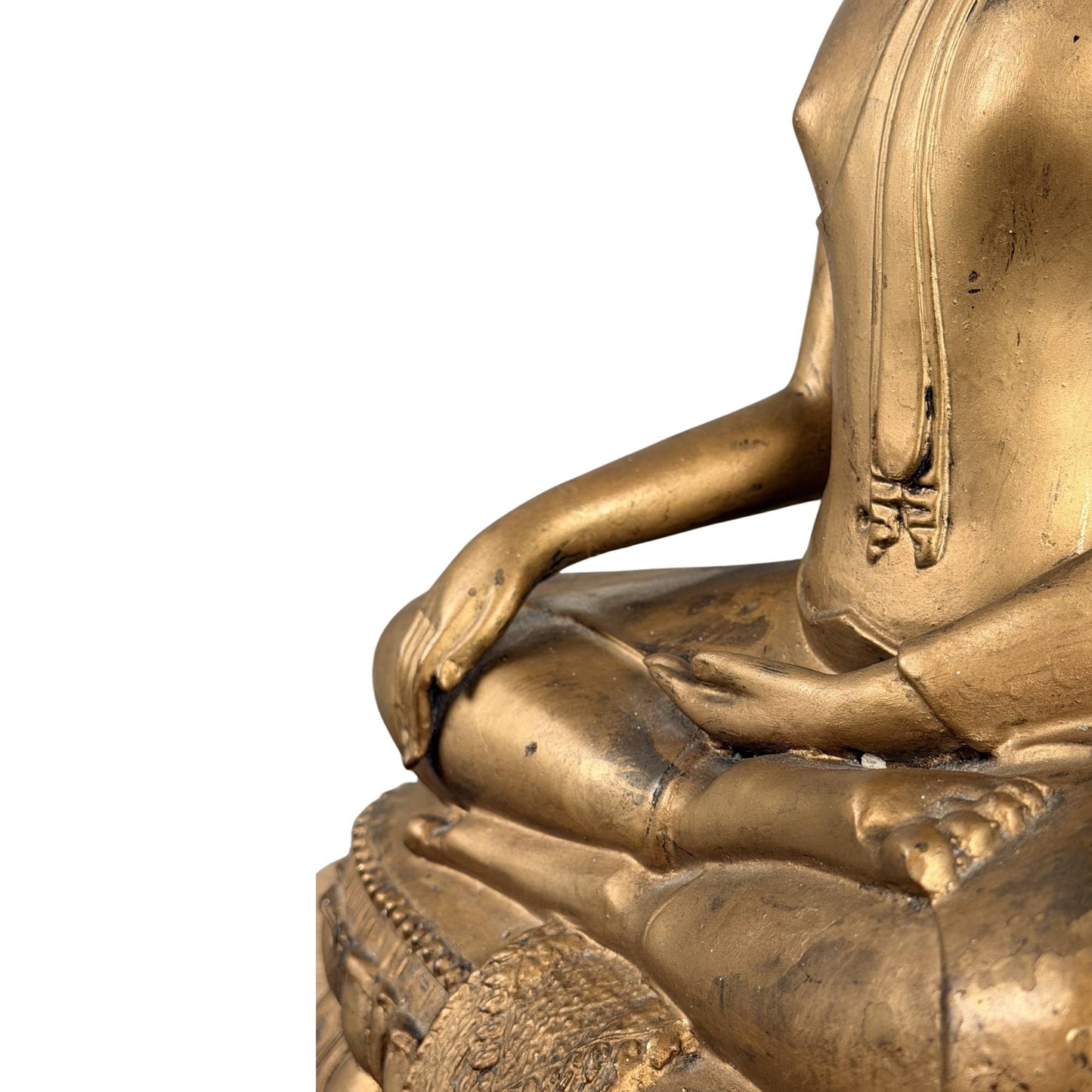 Thai Buddha with antique gold color and powerful serene presence