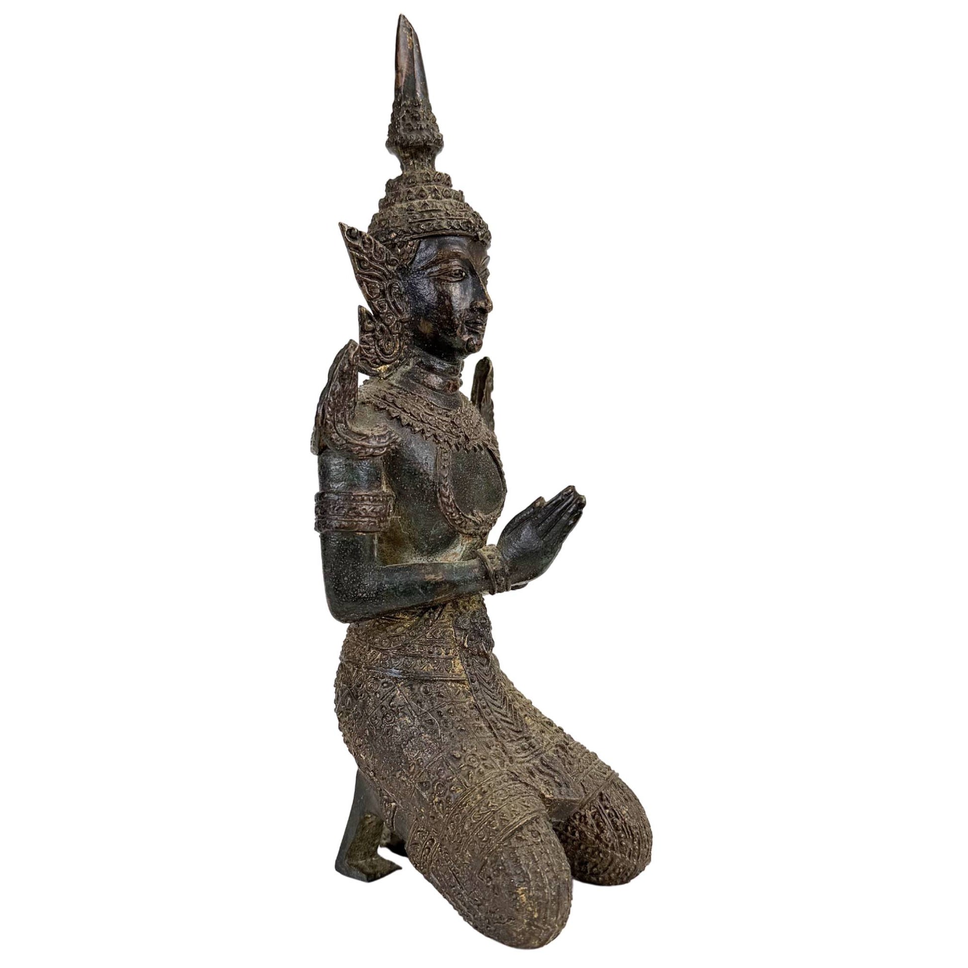 Thai Buddhist guardian angel kneeling bronze