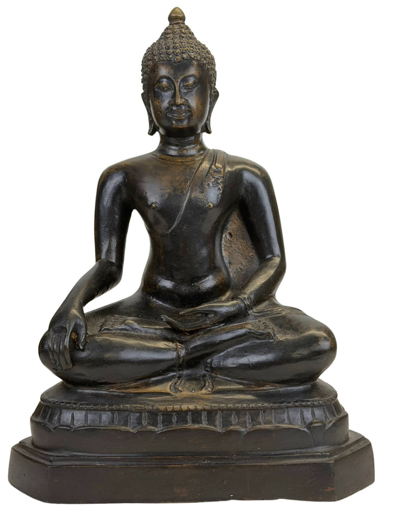 Bouddha en bronze thaïlandais en Bhumisparsha Mudra – Patine foncée - Thais Boeddhabeeld