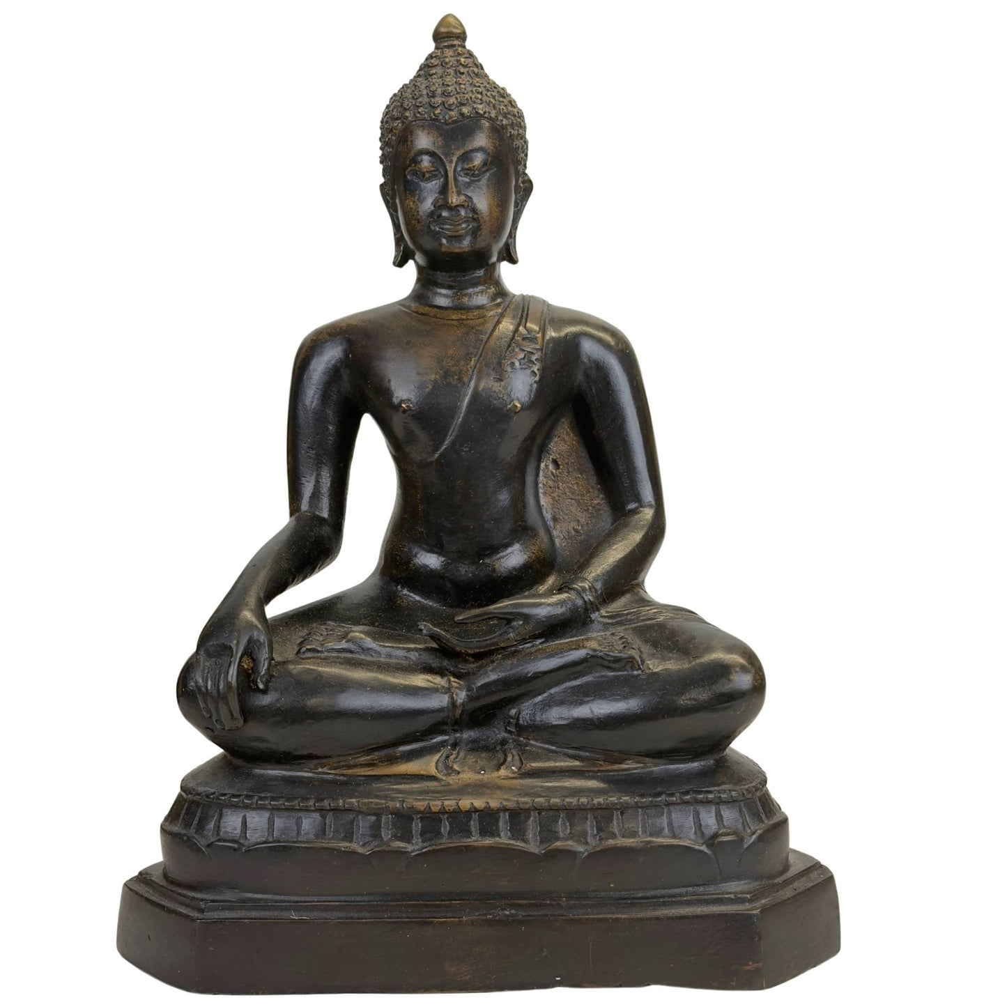 Thai bronze Buddha with dark patina in Bhumisparsha mudra