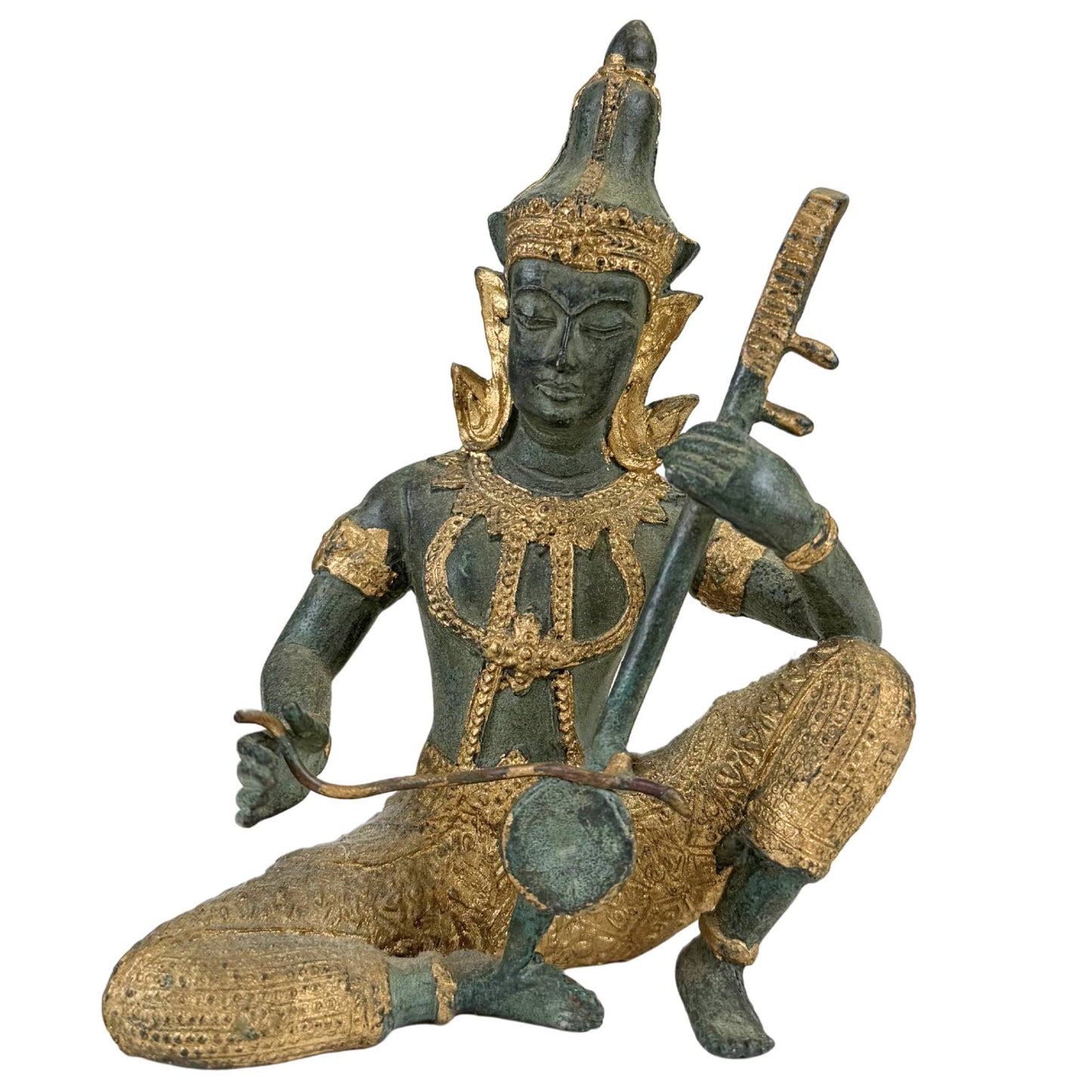 Thai bronze musician sculpture string instrument gold patina
