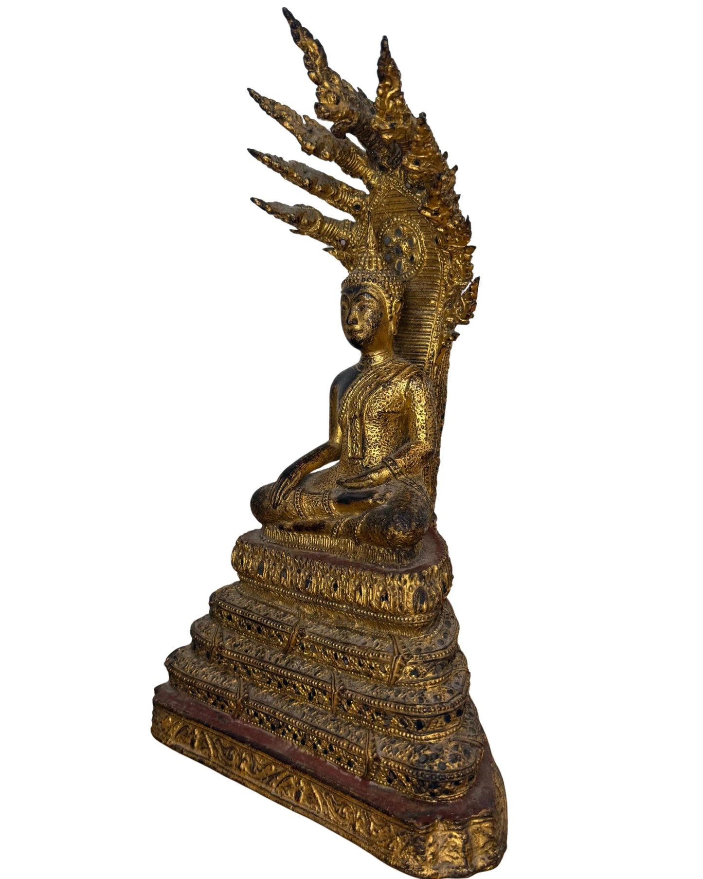 Thai bronze Naga Buddha statue, gilded, temple style