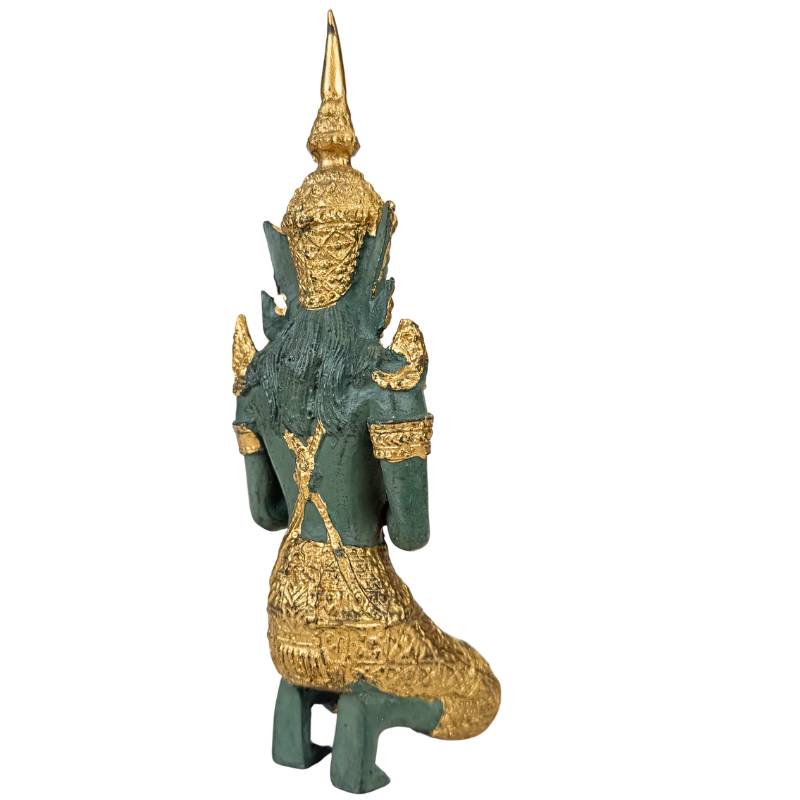 Thai kneeling figures set wai pose with gold finish