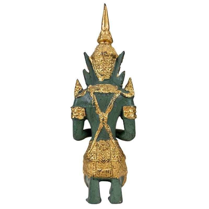 Thai art figures set, green patina with gold accents