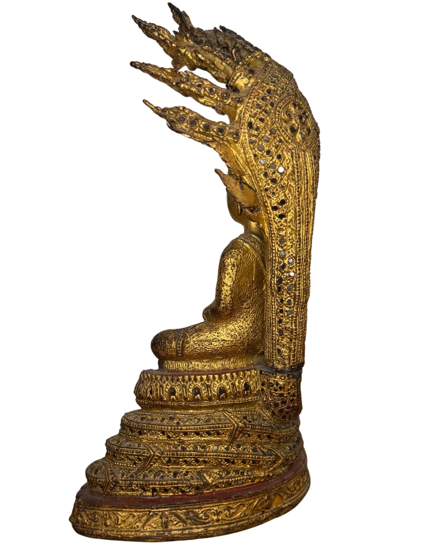 Thai Naga Buddha temple statue, gilded bronze, rattanakosin