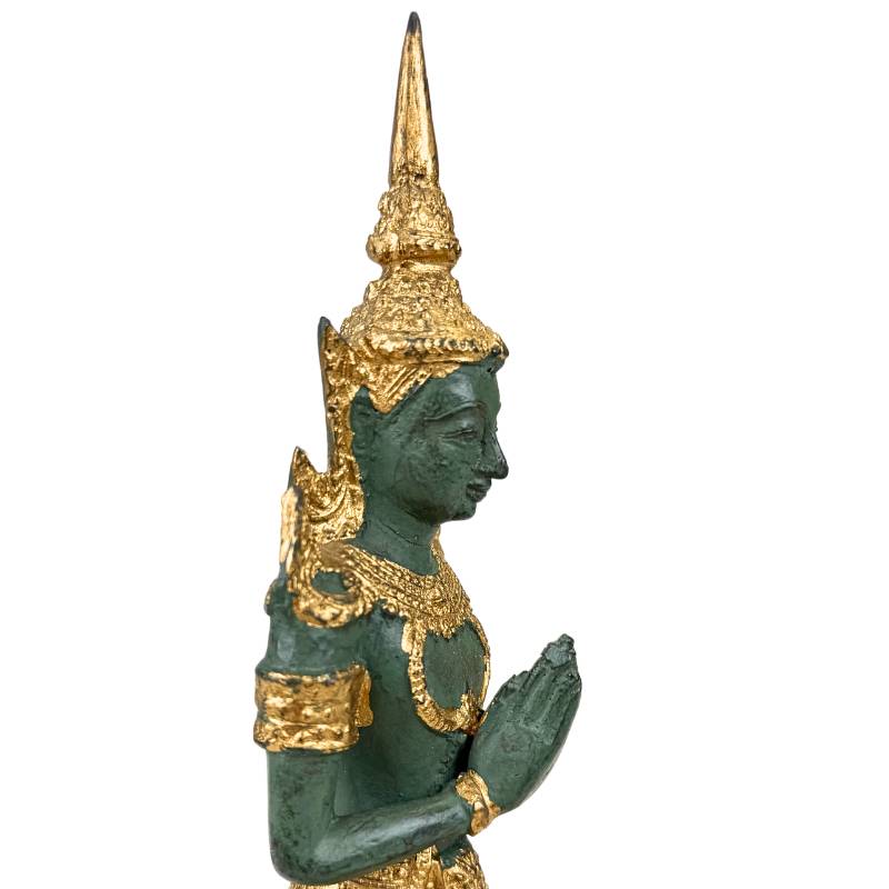 Thai temple statue set pair gold and green accent