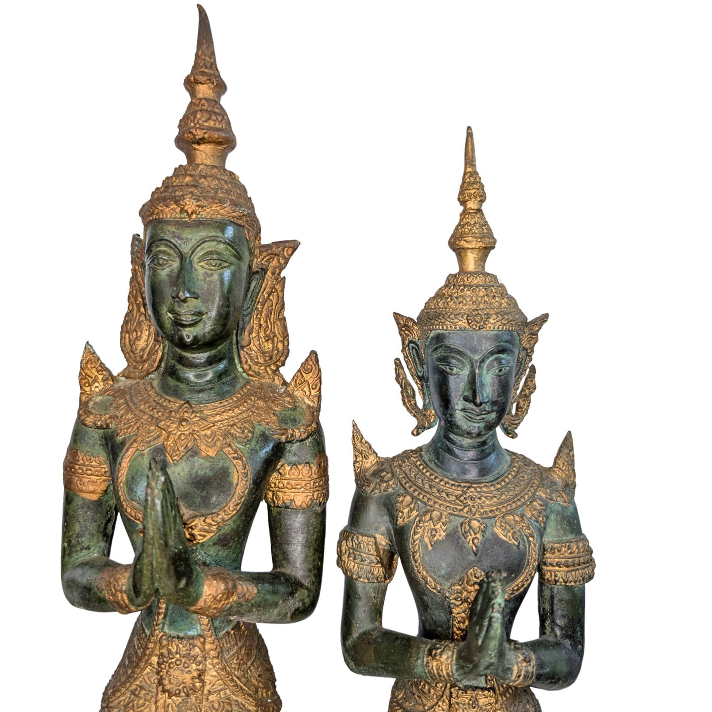 Thai temple statues made of bronze in Anjali mudra prayer position