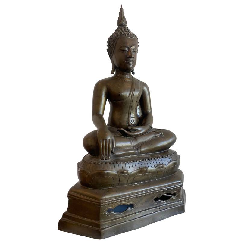 Thai bronze temple Buddha in bhumisparsha mudra