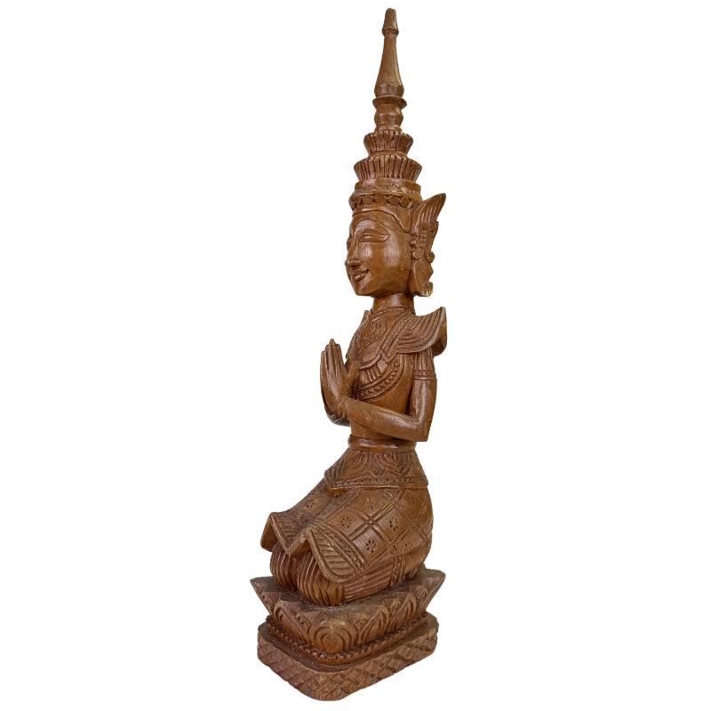 Thai temple guardian, wood, with polychrome remnants detail
