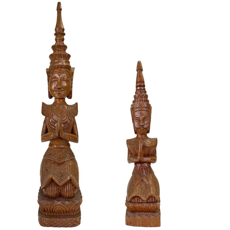 Thai Thepanom temple guardians set made of antique wood with original details