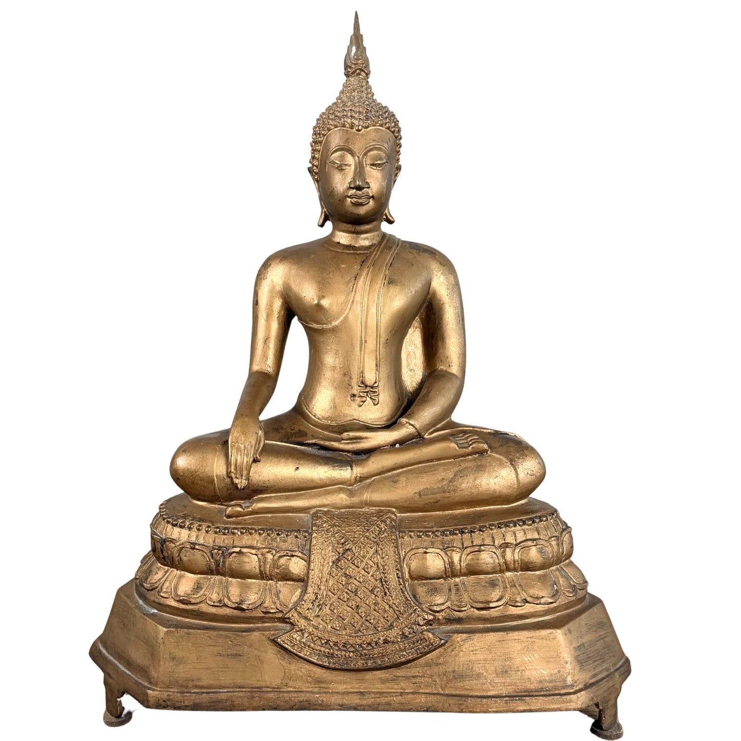 Thai gilded bronze Buddha on a lotus base from the first half of the 20th century