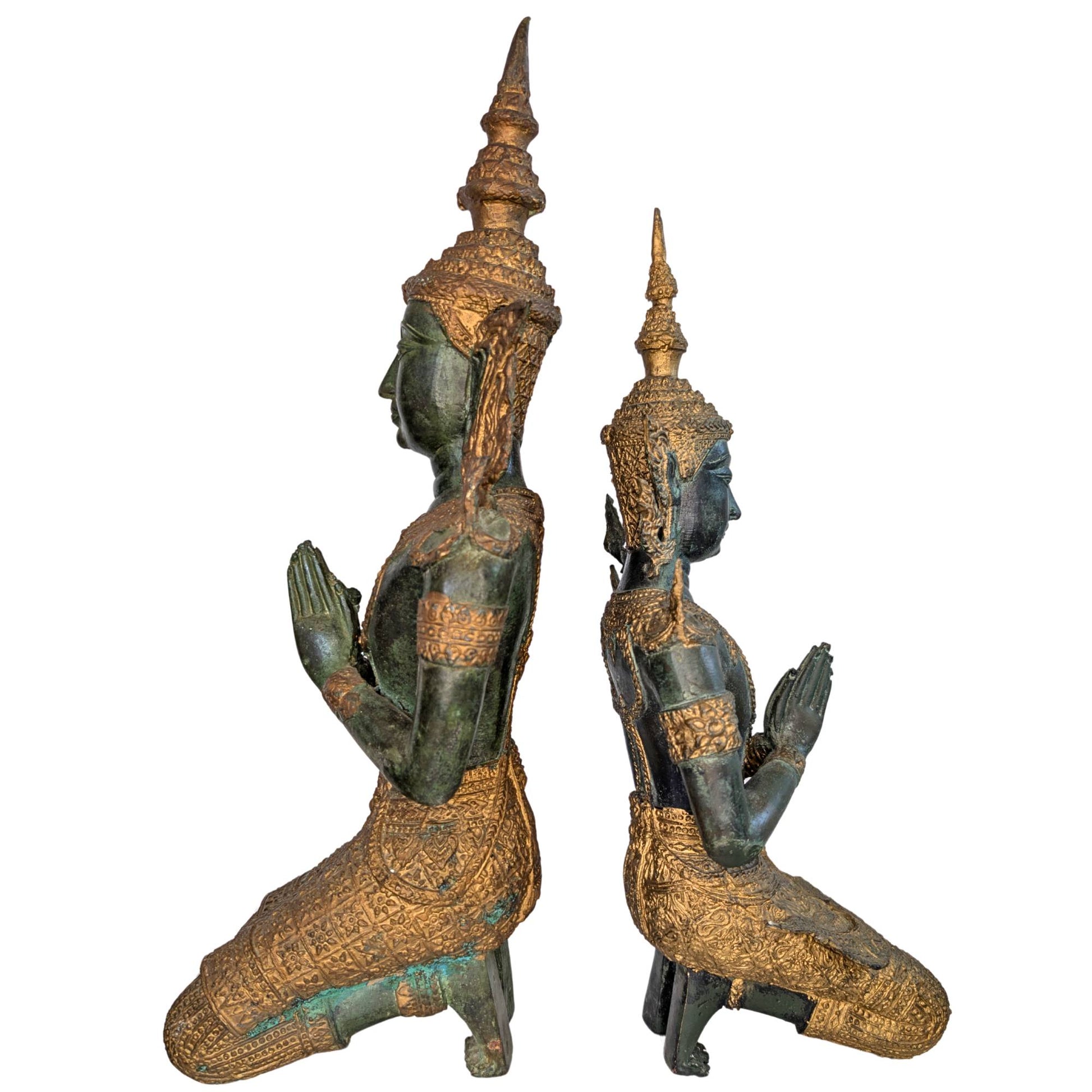 Thepanom bronze statues from Thailand kneeling in Anjali mudra