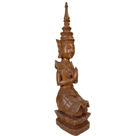 Thepanom houten beeld uit Thailand met resten van originele polychromie