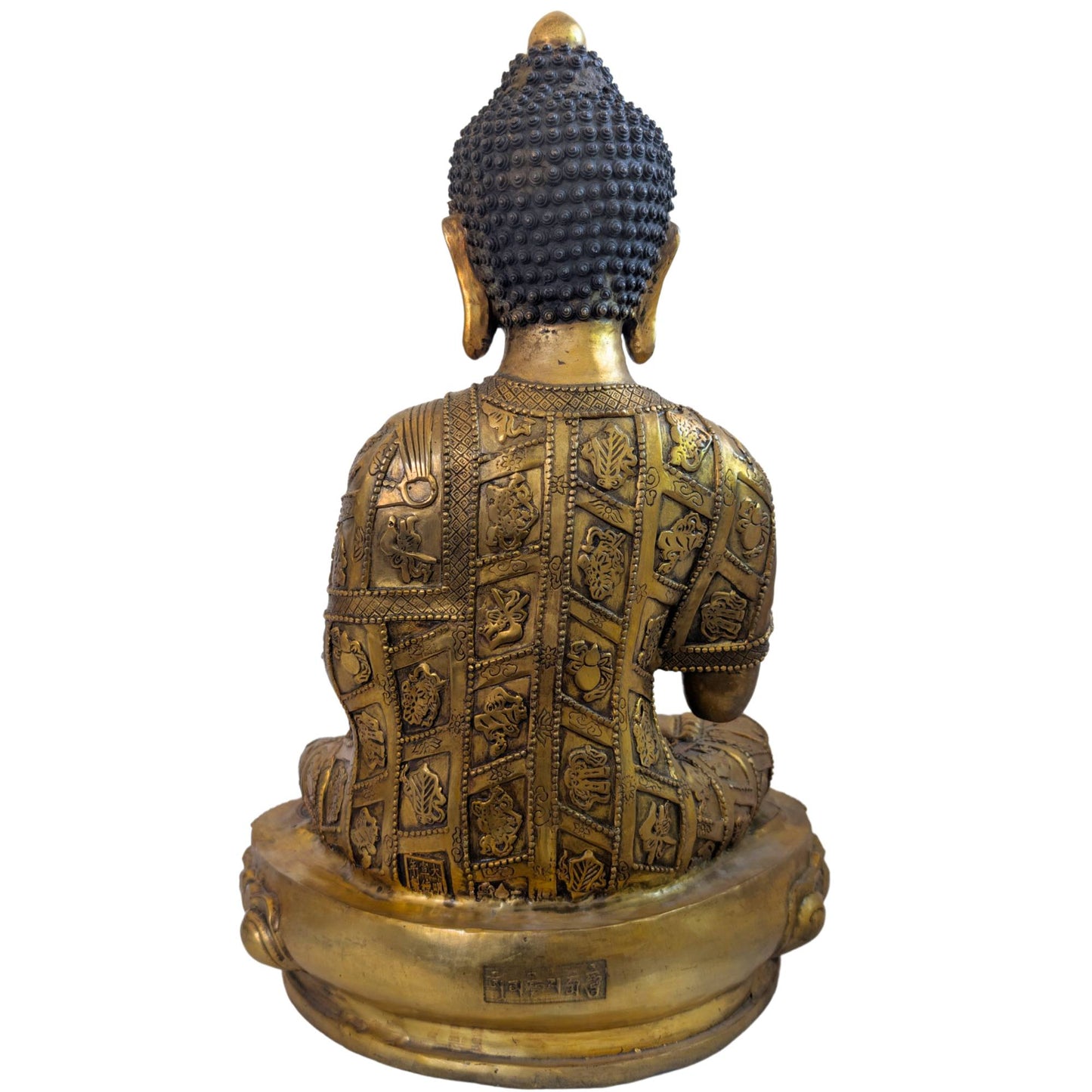 Tibetan Buddha statue, antique style, fire-gilded with patchwork robe
