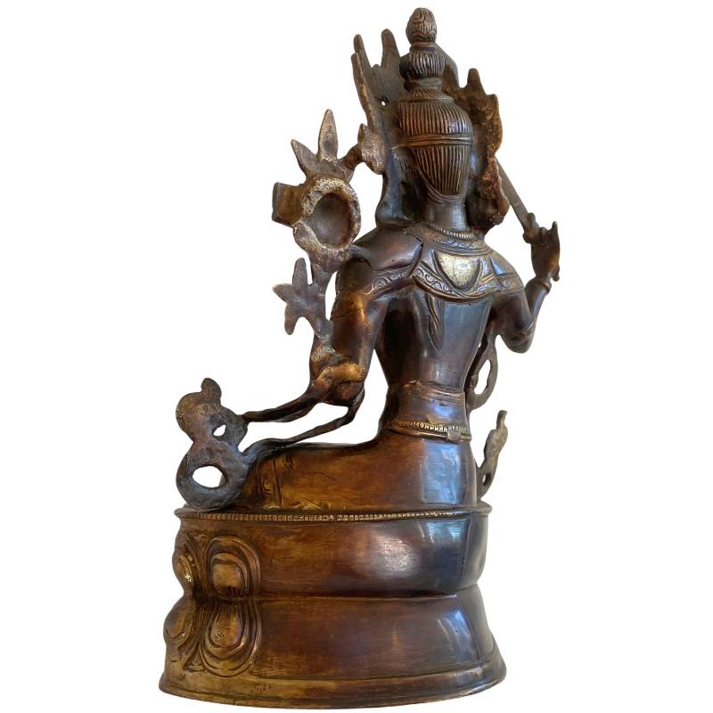Tibetan bronze Manjushri statue with remnants of gilding