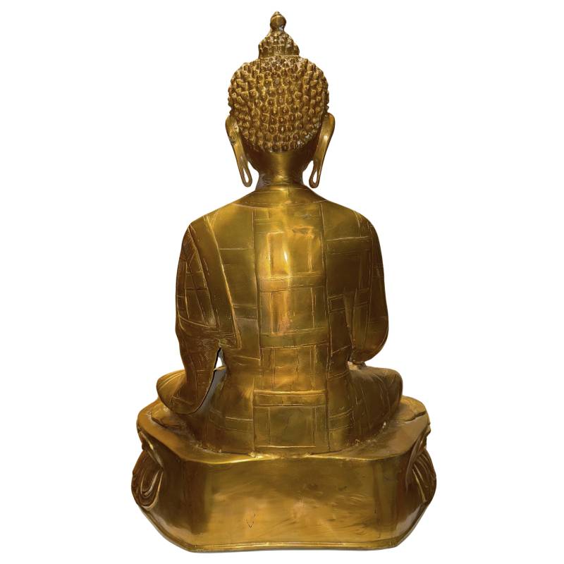 Tibetan Buddha statue with hand-engraved Kasaya robe and spiritual rice field pattern