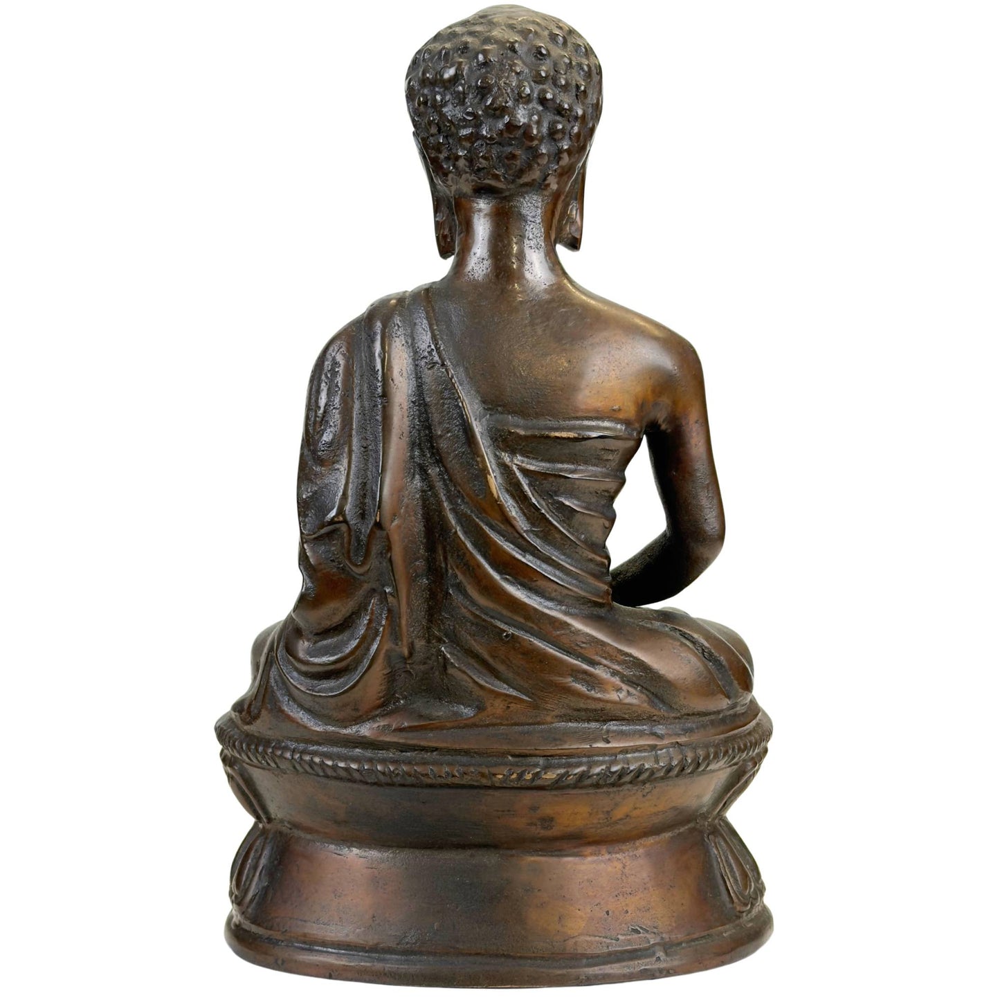 Tibetan-Nepalese style Buddha in bronze with stupa, seated on an ornate lotus pedestal