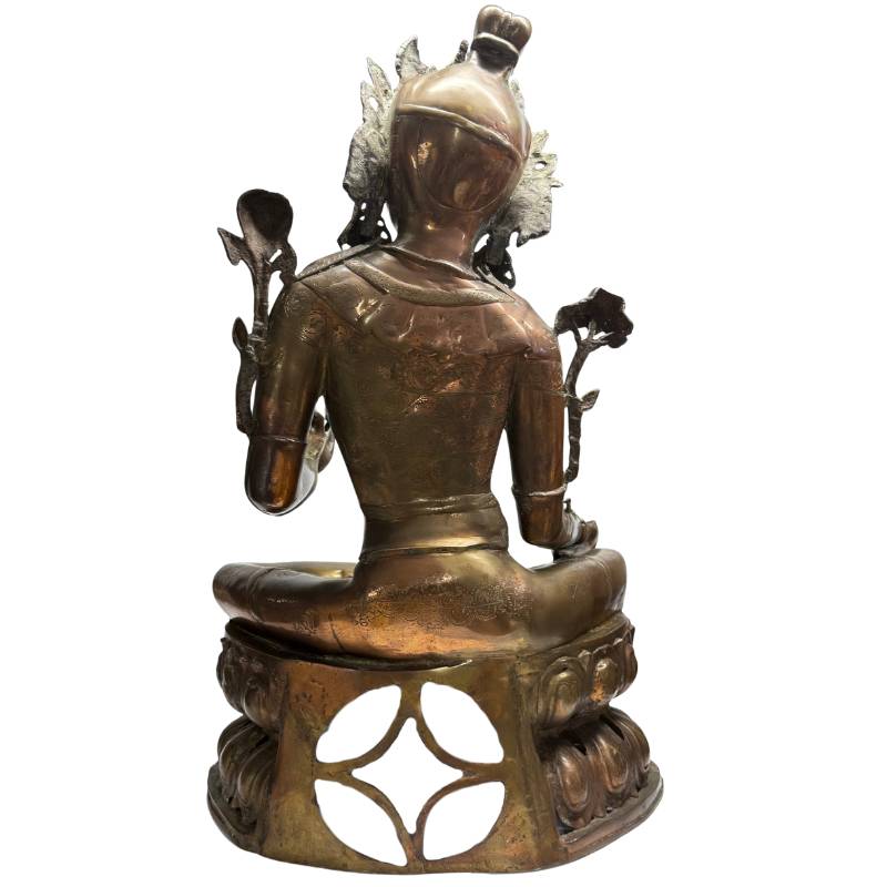 Himalayan Tara statue in antique Tibetan fire-gilded bronze