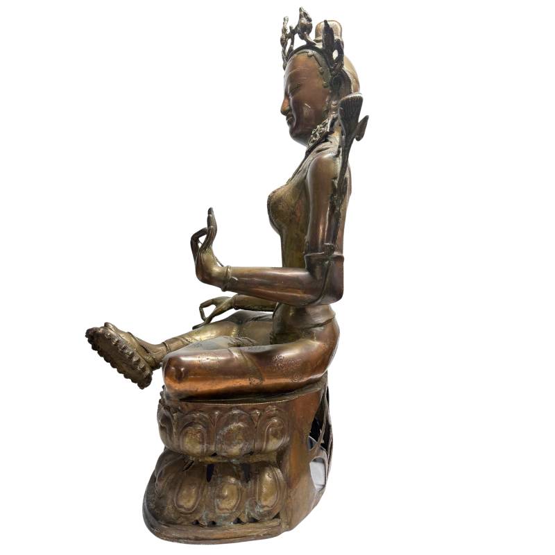 Tibetan Tara statue in bronze with symbolic lotus base