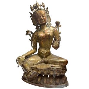 Statue antique de Tara tibétaine en bronze doré au feu – lot 463