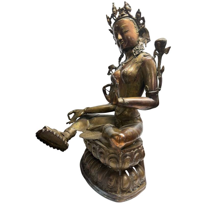 Tibetan Himalayan Tara statue in fire-gilded bronze